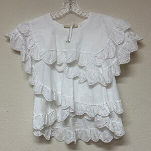 Very J womans Elegant White Ruffled eyelet Women's Top size S